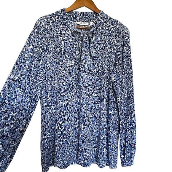 Susan Graver Printed Liquid Knit Mock-Neck Top w/ Tie Detail Size L Bloomcore - Picture 1 of 5